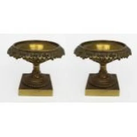 Pair of Small Antique Bronze Grand Tour Urns