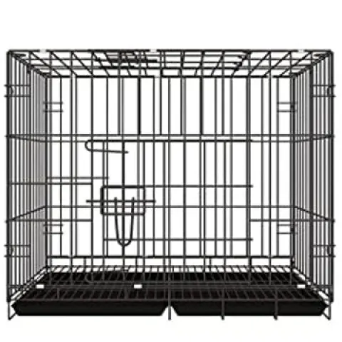 Dog Puppy Cage small 29" Black Folding 2 Door Crate Pet Carrier with solid Tray (Small 60x42x50cm)