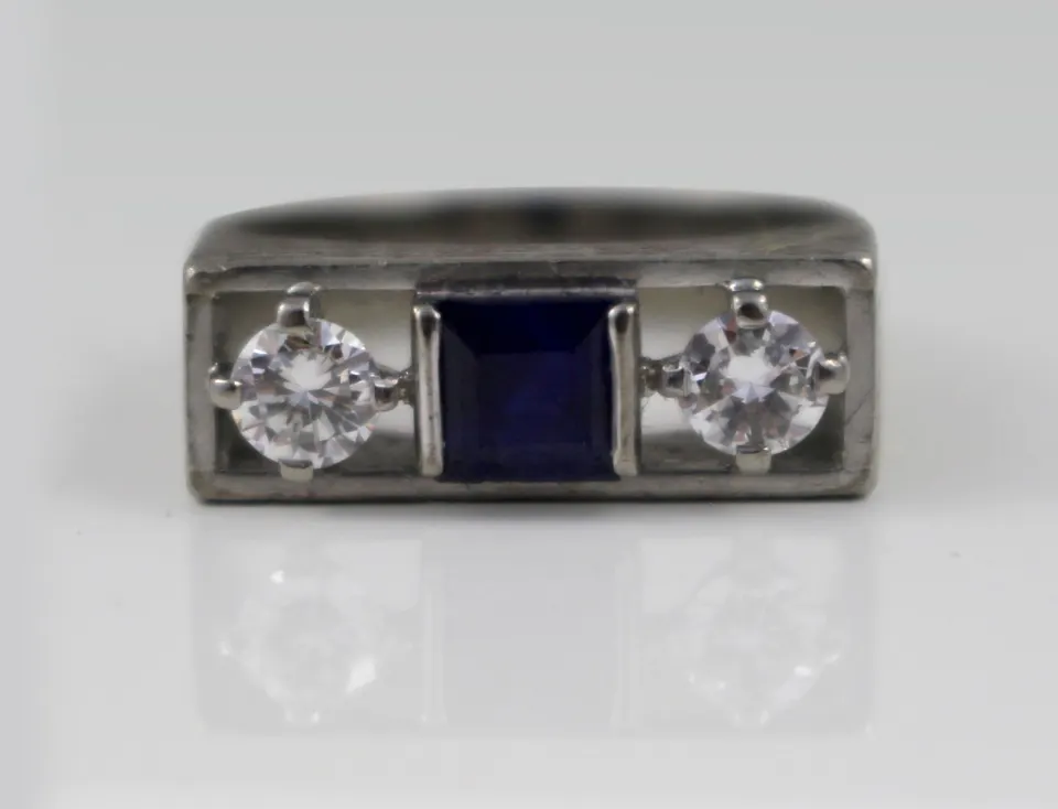 Vintage Sapphire & Diamond Three Stone White Gold Ring