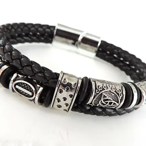 Aethon Black Leather Celtic Knot Bracelet 'New'