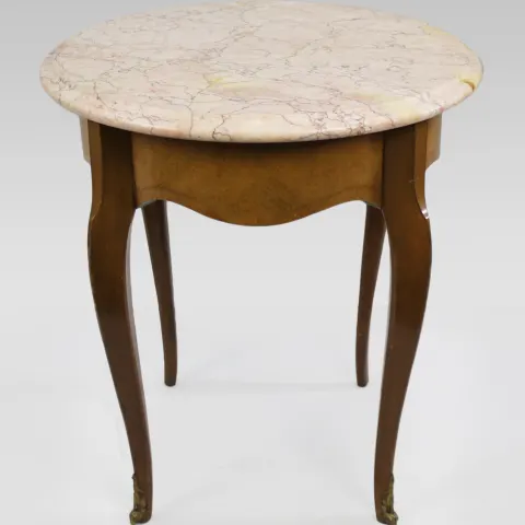 Circular Pink Marble Topped Satinwood Table