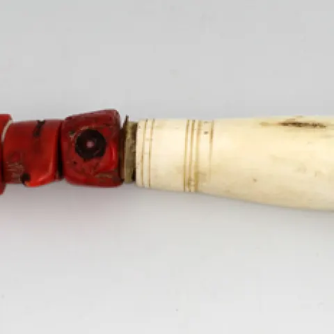 Chinese Coral Chunk & Bone Calligraphy Brush