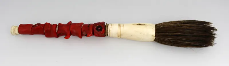 Chinese Coral Chunk & Bone Calligraphy Brush