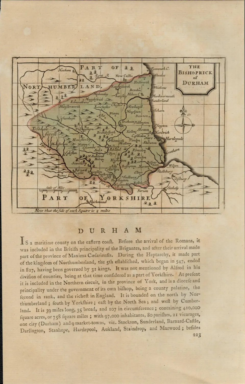 Durham Antique c1783 F Grose Copper Coloured George III Map.