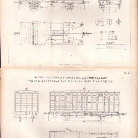 Narrow Gauge Carriage Norwegian Railways Antique Scarce Diagram-16.