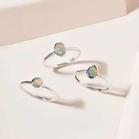 NEW! Set of 3 Ethiopian Welo Opal Stackable Ring Sterling Silver