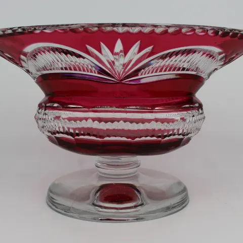 Vintage Ruby Overlay Crystal Footed Vase