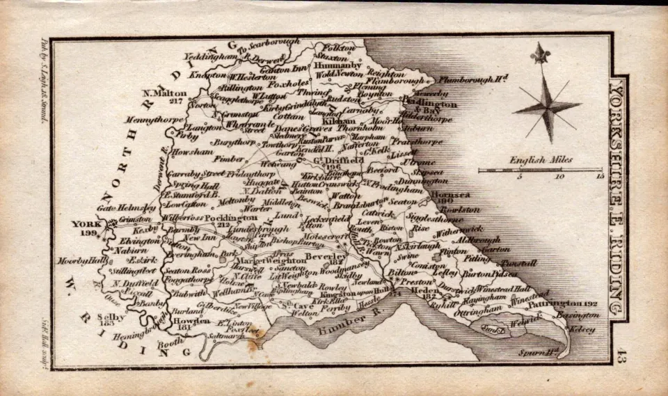 Yorkshire East Riding Antique Copper Engraved George IV Map by Sidney Hall.