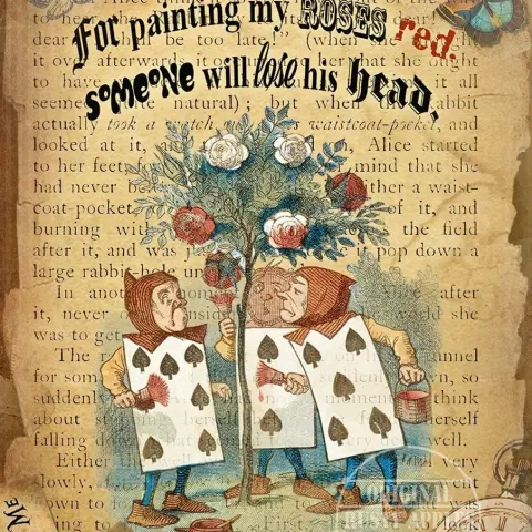 Alice in Wonderland Painting Roses Quote Designed Large Metal Wall Art