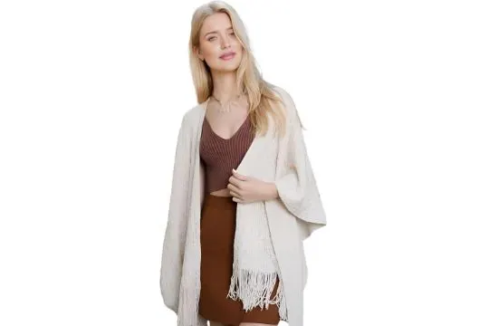 6 x Women Hollow Out Poncho Tassel Knit Shawls Lb40 sku-3778