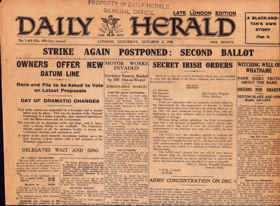Irish War of Independence Reports IRA, Black & Tans, Secret Irish Orders 1920-R.