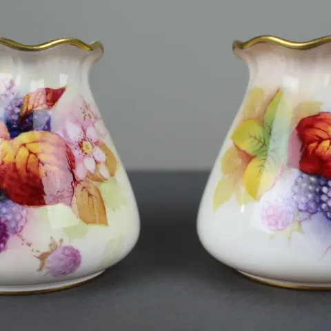 Pair of Royal Worcester Hand Painted Fruit Vases Kitty Blake & M.Miller