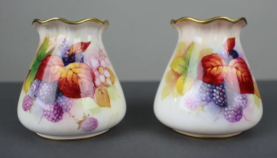 Pair of Royal Worcester Hand Painted Fruit Vases Kitty Blake & M.Miller