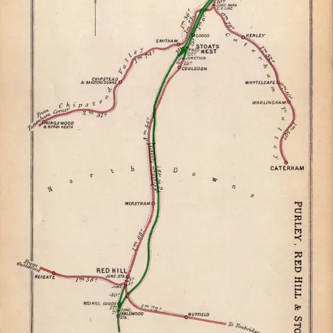 Purley, Red Hill, & Stoats Nest London Antique Railway Junction Diagram-130.