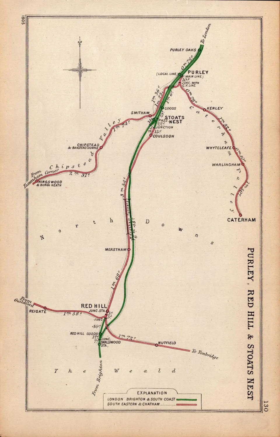 Purley, Red Hill, & Stoats Nest London Antique Railway Junction Diagram-130.
