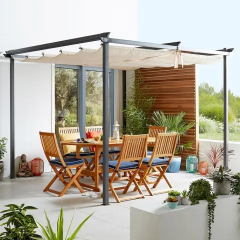 (30/P) RRP £359. Pergola With Retractable Roof. Simply Slide The Canopy Back And Forth Depending On