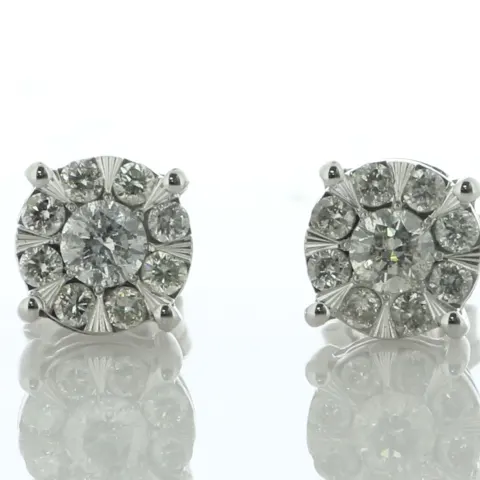 9ct White Gold Round Cluster Diamond Stud Earring 0.50 Carats