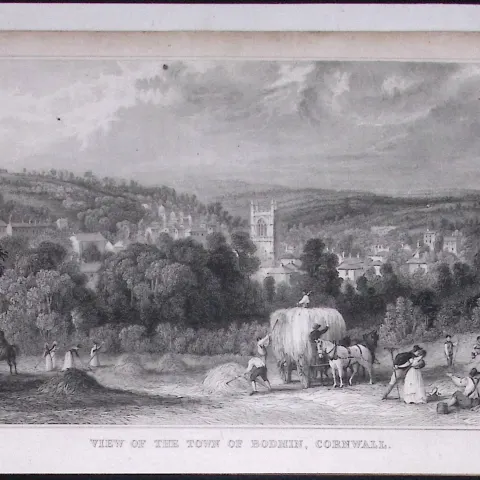 Cornwall View of The Town of Bodmin Antique 193 Years-Old Steel-Engraving-32