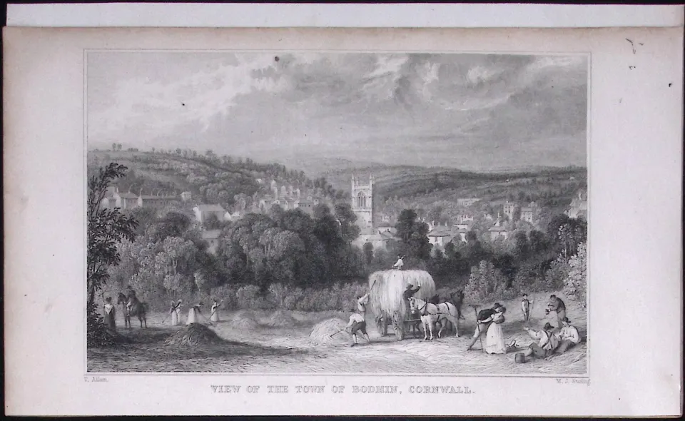 Cornwall View of The Town of Bodmin Antique 193 Years-Old Steel-Engraving-32