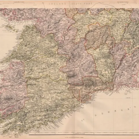 Ireland South Dublin Wicklow Cork Galway Victorian 1882 Blackie Map.