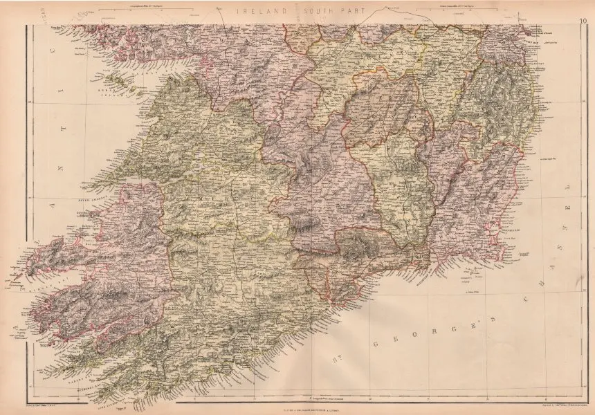 Ireland South Dublin Wicklow Cork Galway Victorian 1882 Blackie Map.