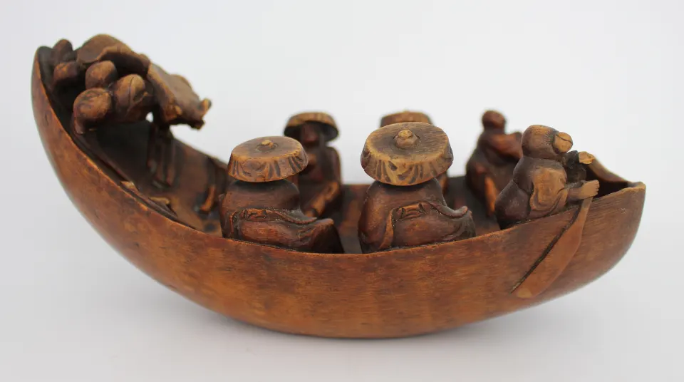Antique Chinese Carved Rootwood Sculpture of A Boat