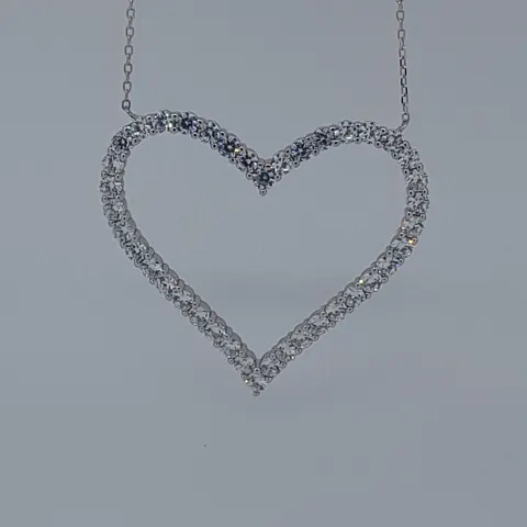 Silver With Round Cut CZ Stones Set Heart Necklace