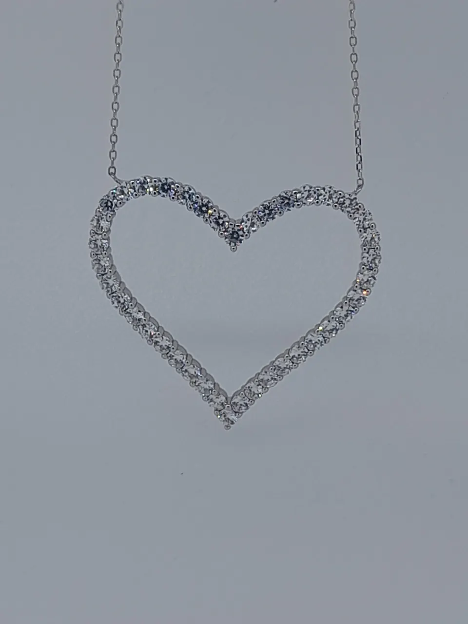 Silver With Round Cut CZ Stones Set Heart Necklace