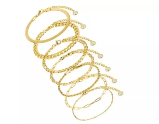 11 x 7 PCS Chain Bracelets Set for Women, Gold Plated L10b