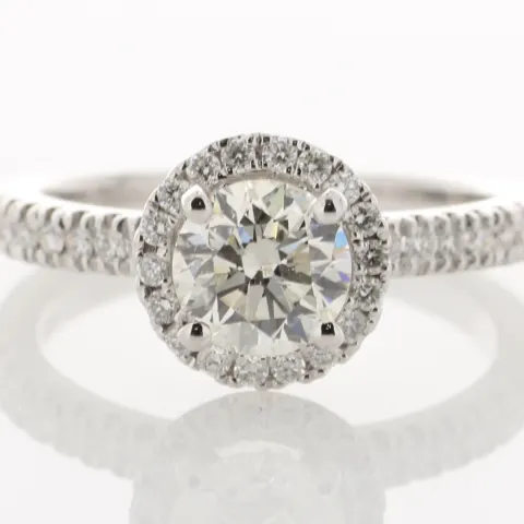 18ct White Gold Single Stone With Halo Setting Ring (1.01) 1.37