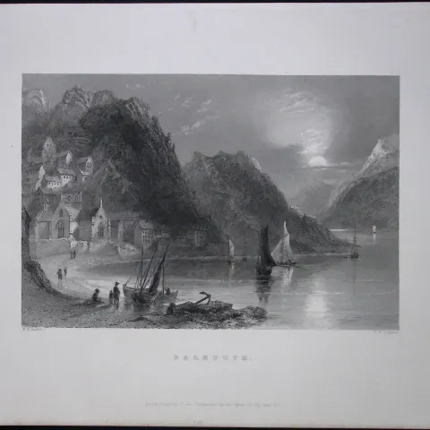 Barmouth Harbour Wales WH Bartlett 1842 Antique Steel Engraving-91