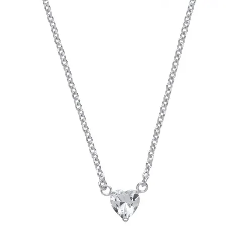 New! White Cubic Zirconia Claw Set Heart Shaped Pendant With Chain