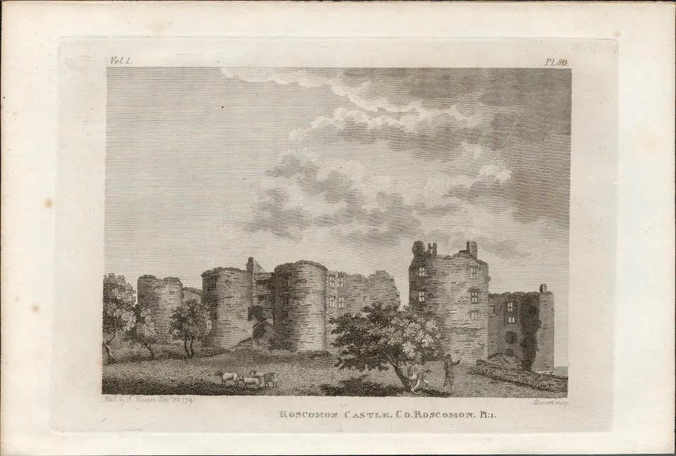 Roscommon Castle  Rare 1791 Francis Grose Antique Print.