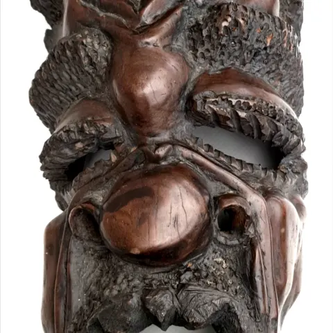 Antiques African Sculptured Wall Grotesque Face Mask 23 inches Tall
