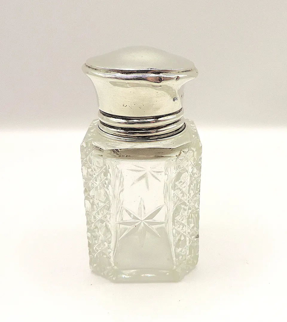 Antique Sterling Silver Cut Glass Perfume Bottle