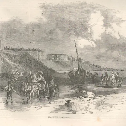 Antique Victorian Wood Engraved Print 1856 The Beach at Blackpool