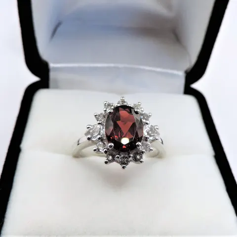 Garnet & Sapphire Ring Sterling Silver 2.50 carats New with Gift Pouch