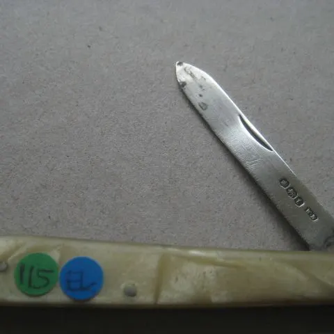 George V Yellow Bakerlite Plastic Hafted Silver Bladed Folding Fruit Knife