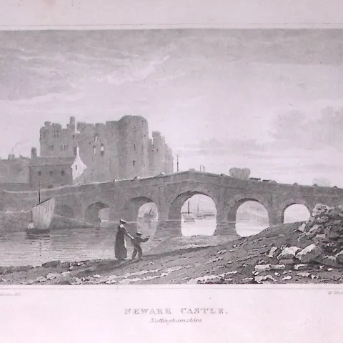 Newark Castle Nottinghamshire Antique 180 Years-Old Copper Plate Print-98