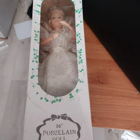 Porcelain Doll With Stand In Box