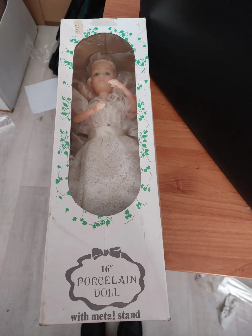 Porcelain Doll With Stand In Box