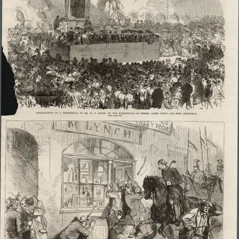 Regiment  Lancers Clearing Streets of Longford 1870  Antique Print.