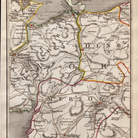 Snowdonia Bangor Caernarfon Bala Conwy John Cary’s Antique 1794 Map.