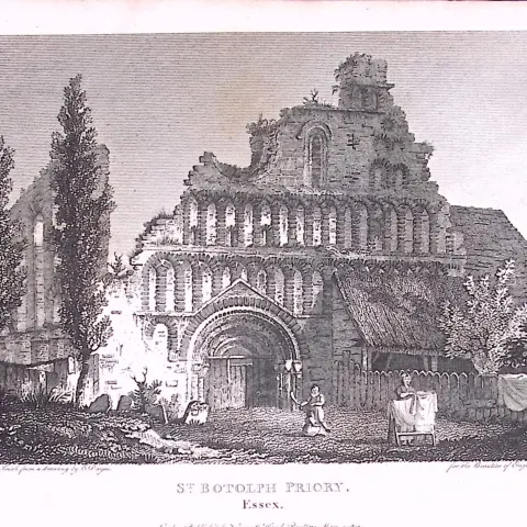Essex St Botolph Priory Antique 222 Years-Old Steel-Engraving-164
