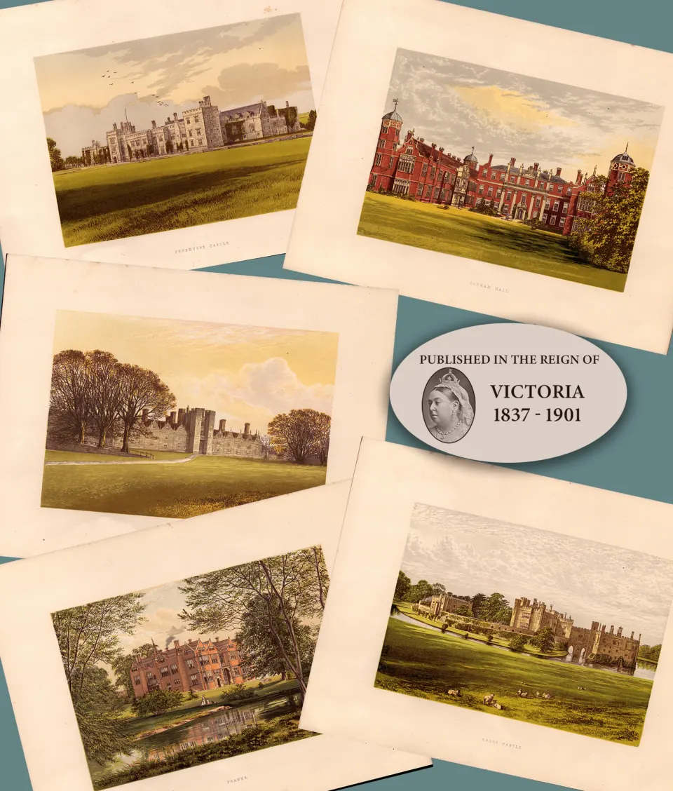 County Kent 150 Years-Old Job Lot Gilt-Edge Coloured Victorian Antique Book Plates.