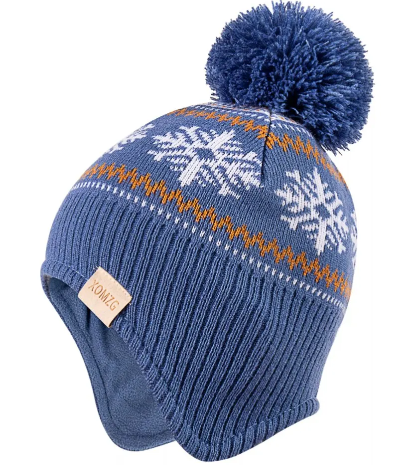 6 x Beanie Knit Hats for Toddlers with Earflap Fleece L30