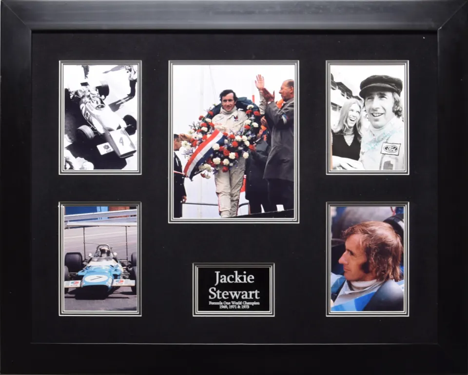 JACKIE STEWART framed original signature presentation.