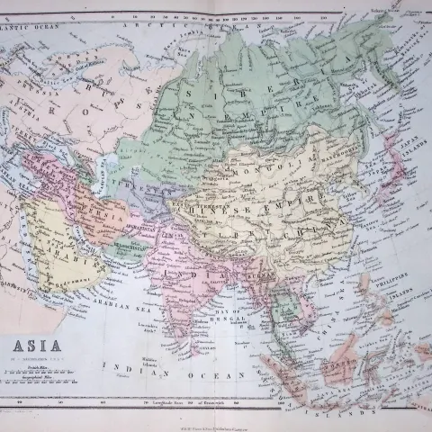Asia Large Coloured Detailed 155 Years-Old Map-F-TR