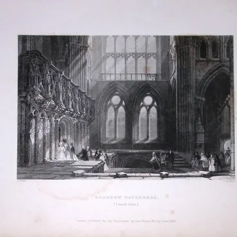 Glasgow Cathedral Scotland 188 Years-Old Antique Steel Engraving-52