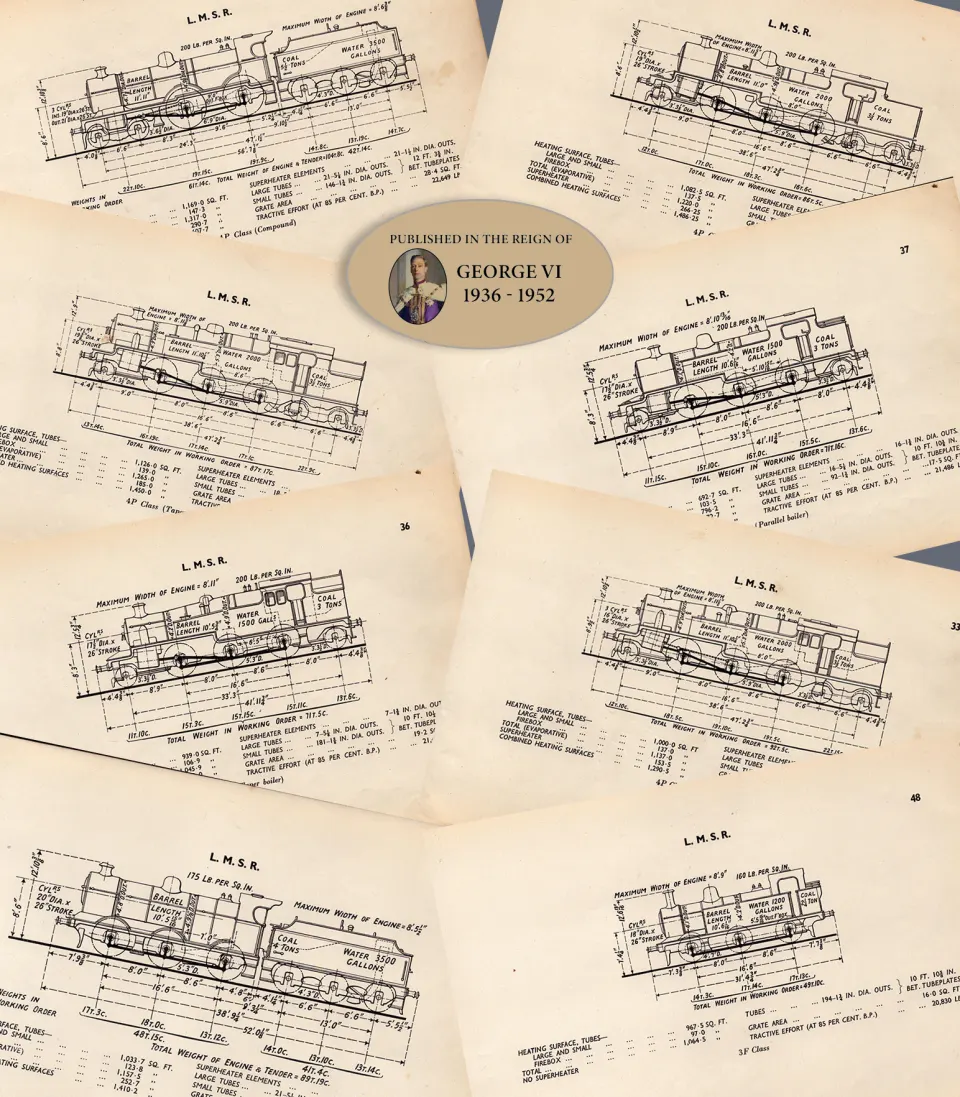 Job lot L.M.S.R. Railway Locomotive Detailed Diagram 85-Year-Old-2.